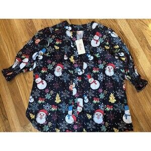 Nwt Womens Roshop 3/4 Sleeve Christmas Blouse XL